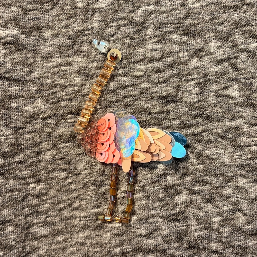 J Crew Vintage Flamingo Bird Sequin Womens Tee Size M Gray Preppy Summer Coastal - Picture 2 of 9